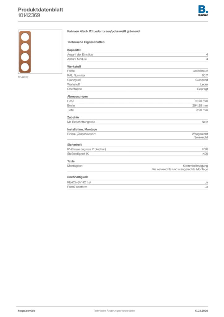 Bild Berker Produktdatenblatt 10142369 | Hager Deutschland