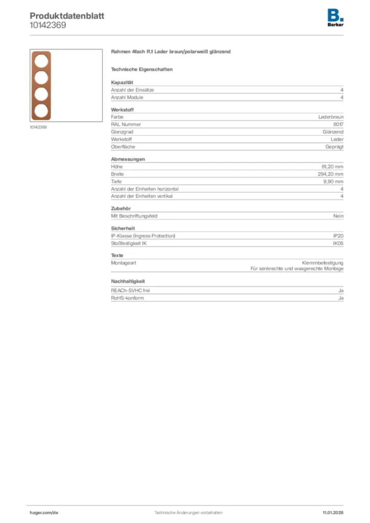 Bild Berker Produktdatenblatt 10142369 | Hager Deutschland