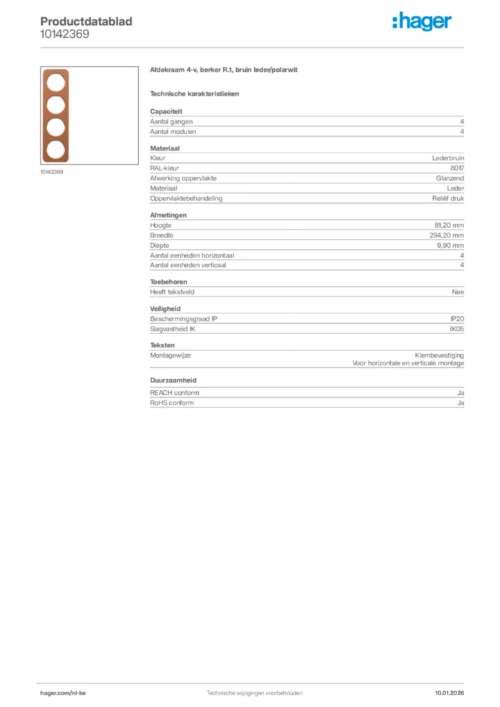Afbeelding Hager Productdatablad 10142369 | Hager Belgium