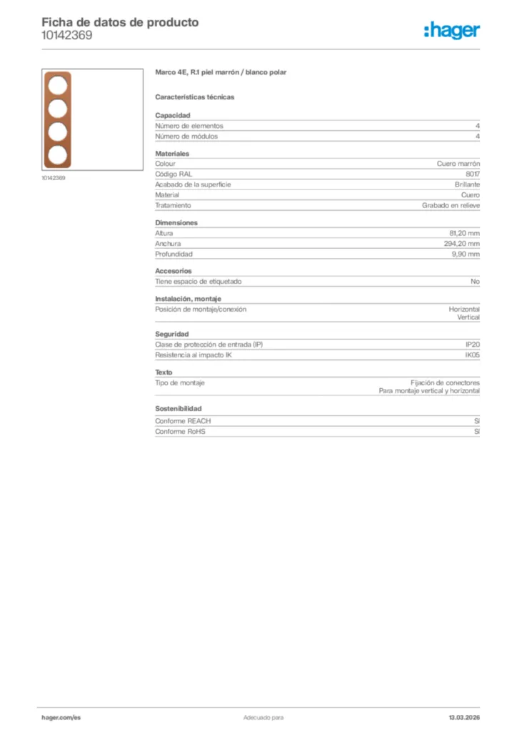 Imagen Hager Ficha de datos de producto 10142369 | Hager España