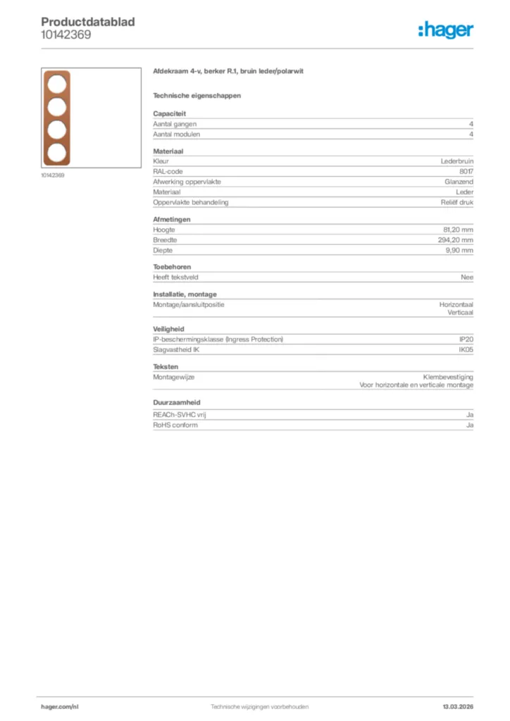 Afbeelding Hager Productdatablad 10142369 | Hager Nederland