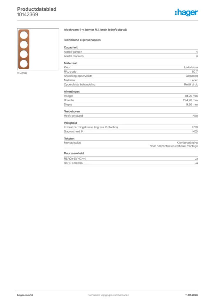 Afbeelding Hager Productdatablad 10142369 | Hager Nederland