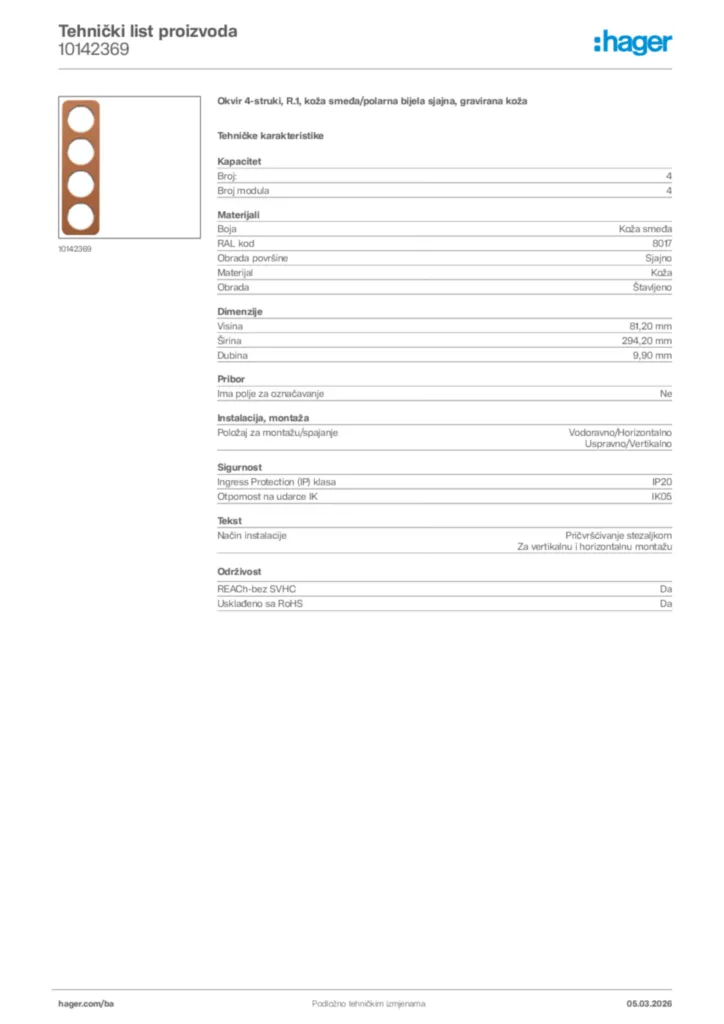 Slika Hager Tehnički list proizvoda 10142369  | Hager