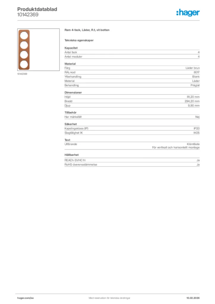 Bild Hager Produktdatablad 10142369 | Hager Sverige