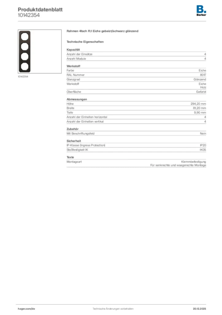 Bild Berker Produktdatenblatt 10142354 | Hager Deutschland