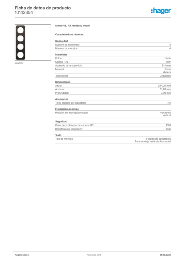 Imagen Hager Ficha de datos de producto 10142354 | Hager España