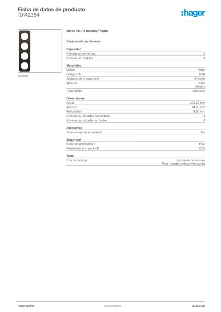 Imagen Hager Ficha de datos de producto 10142354 | Hager España