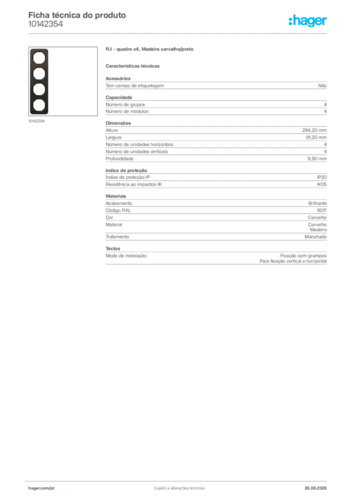 Imagem Hager Ficha técnica do produto 10142354 | Hager Portugal