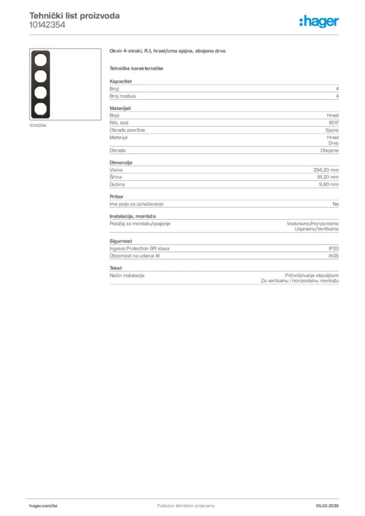 Slika Hager Tehnički list proizvoda 10142354  | Hager