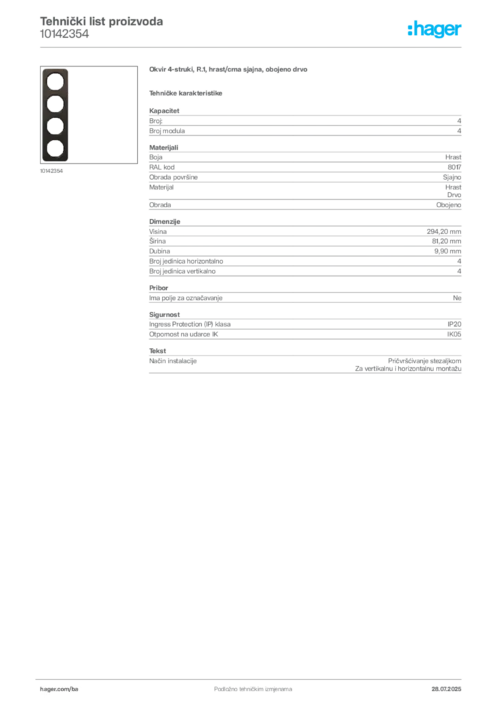 Slika Hager Product data sheet 10142354  | Hager