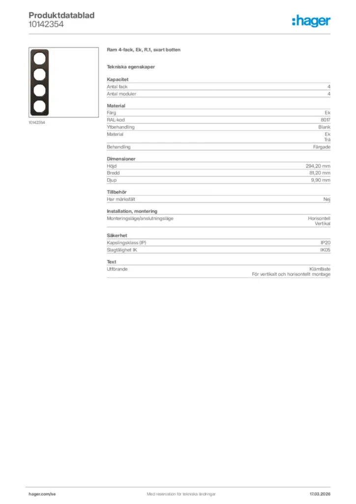 Bild Hager Produktdatablad 10142354 | Hager Sverige