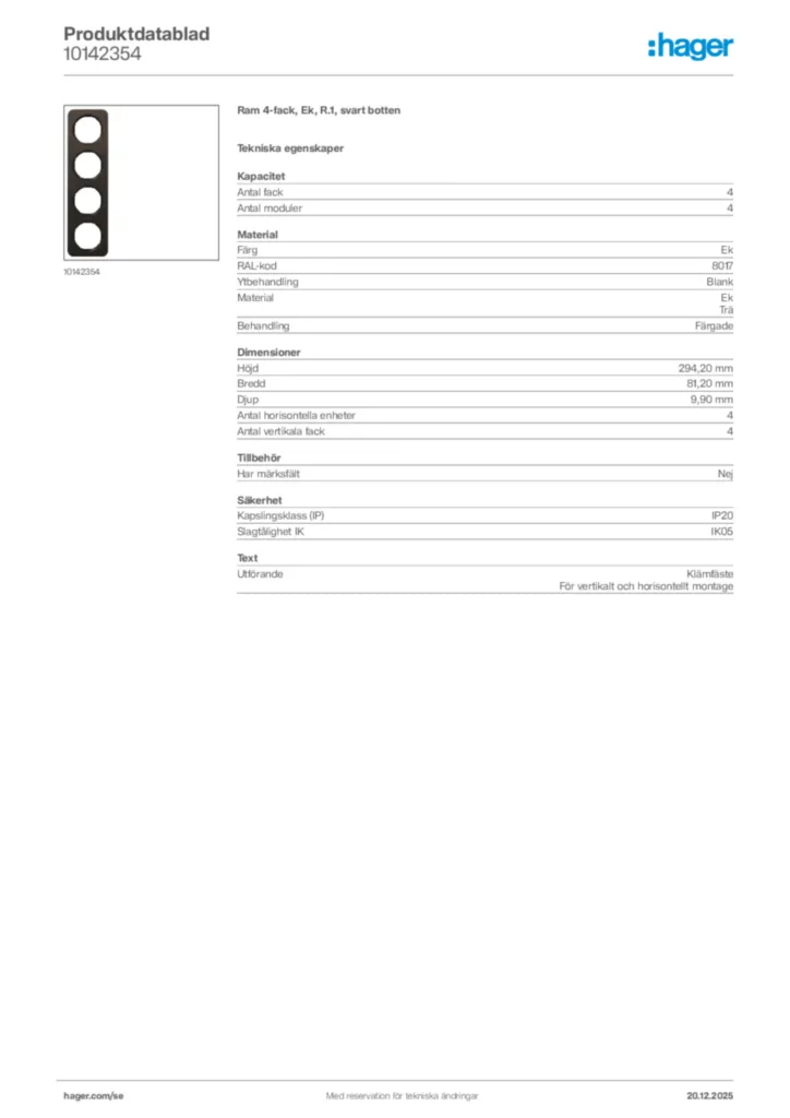Bild Hager Produktdatablad 10142354 | Hager Sverige