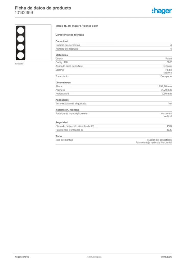 Imagen Hager Ficha de datos de producto 10142359 | Hager España