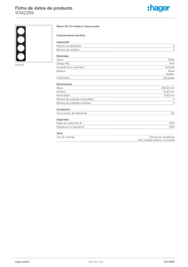 Imagen Hager Ficha de datos de producto 10142359 | Hager España