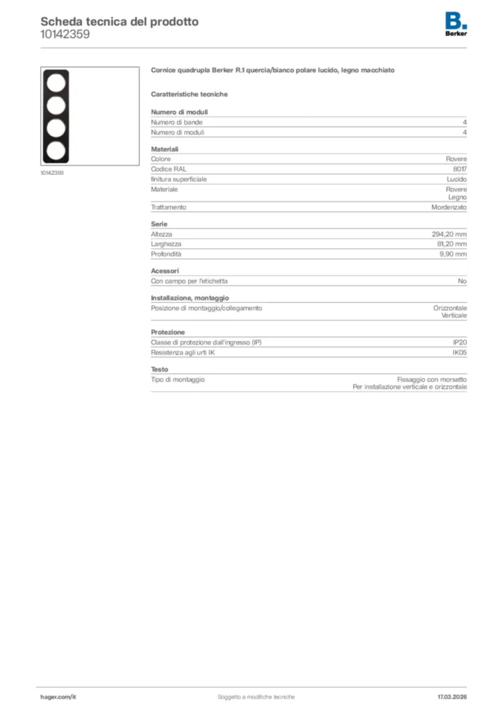 Immagine Berker Scheda tecnica del prodotto 10142359 | Hager Italia