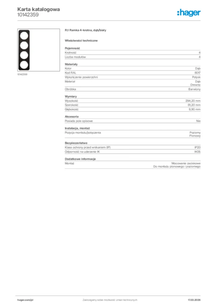 Zdjęcie Hager Karta katalogowa 10142359 | Hager Polska