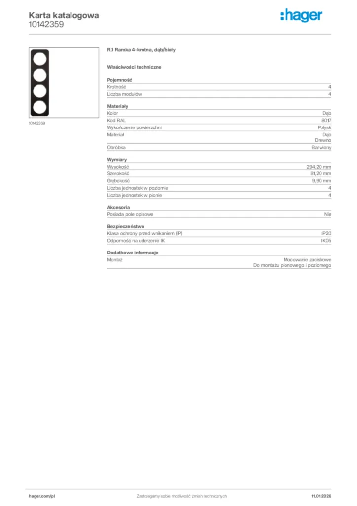 Zdjęcie Hager Karta katalogowa 10142359 | Hager Polska