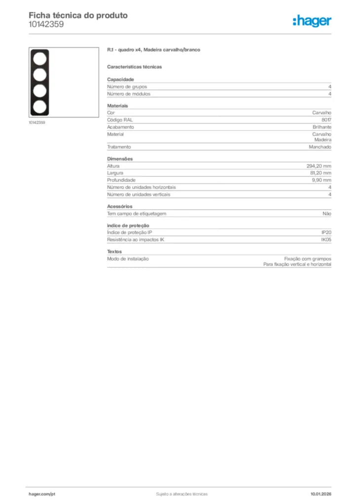 Imagem Hager Ficha técnica do produto 10142359 | Hager Portugal