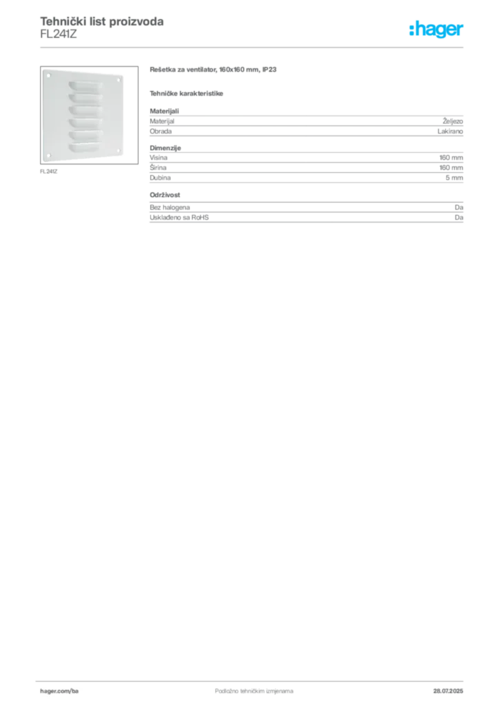 Slika Hager Product data sheet FL241Z  | Hager
