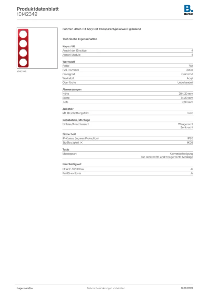 Bild Berker Produktdatenblatt 10142349 | Hager Deutschland