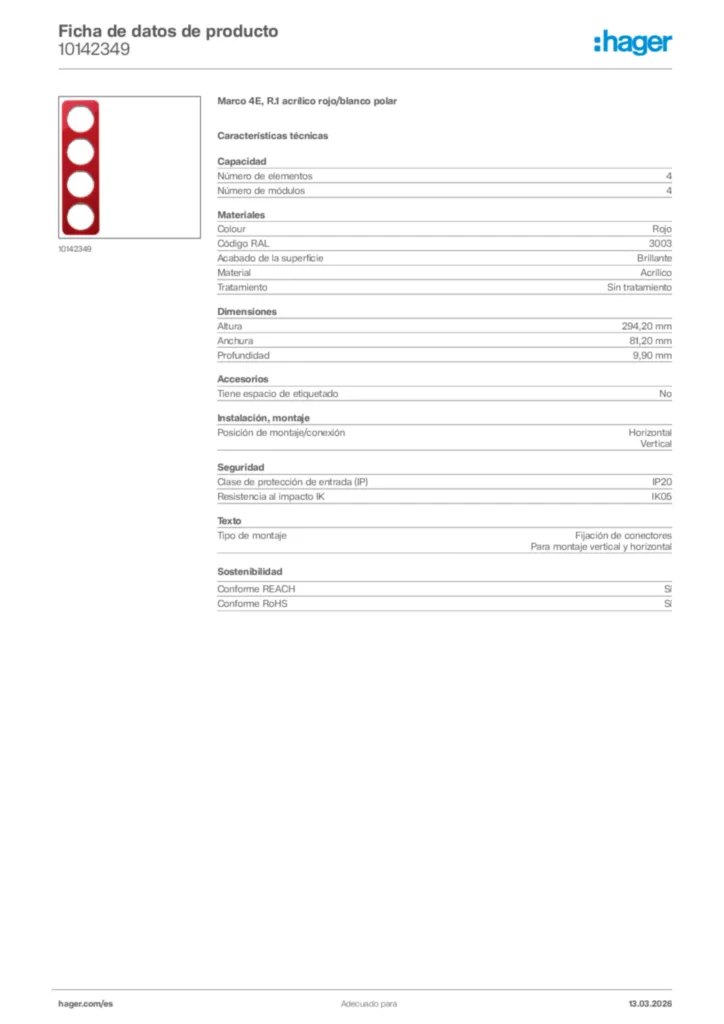 Imagen Hager Ficha de datos de producto 10142349 | Hager España