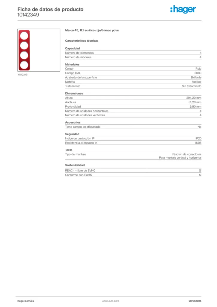 Imagen Hager Ficha de datos de producto 10142349 | Hager España