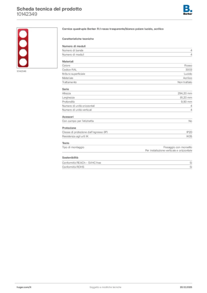 Immagine Berker Scheda tecnica del prodotto 10142349 | Hager Italia