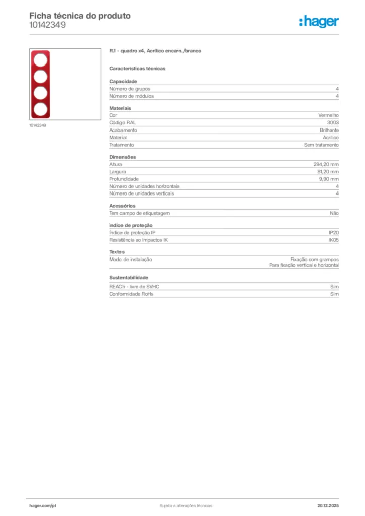 Imagem Hager Ficha técnica do produto 10142349 | Hager Portugal
