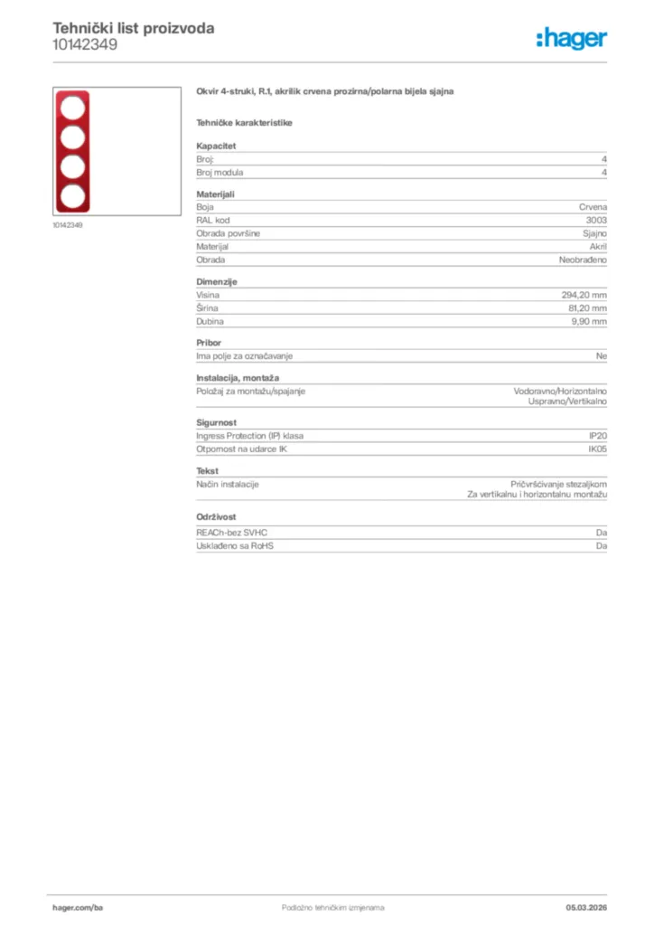 Slika Hager Tehnički list proizvoda 10142349  | Hager