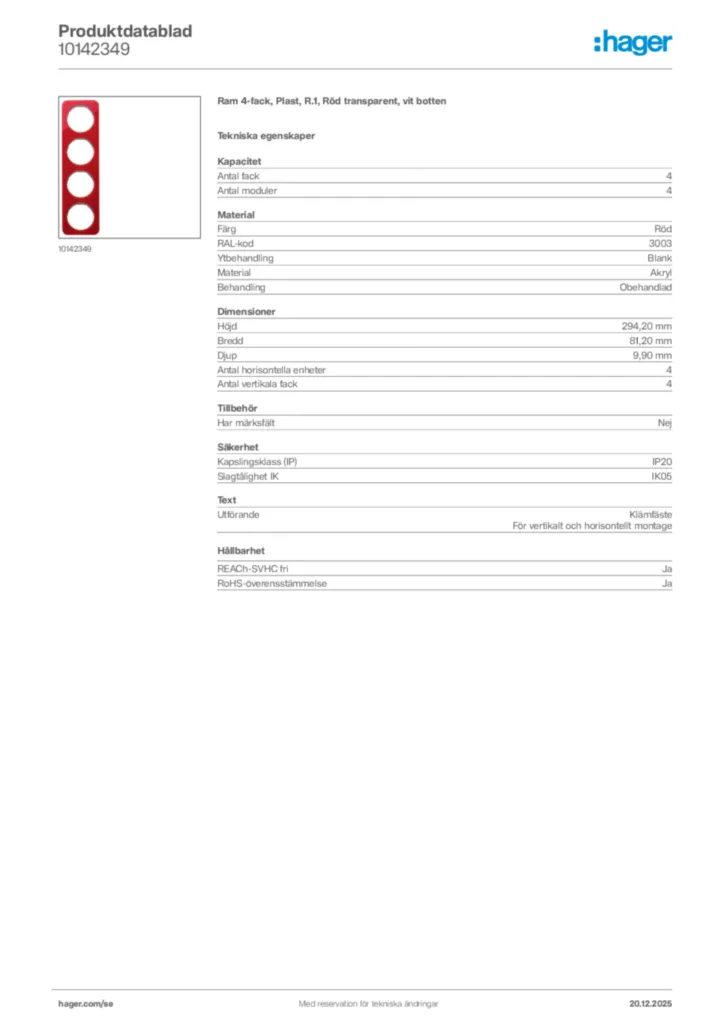Bild Hager Produktdatablad 10142349 | Hager Sverige