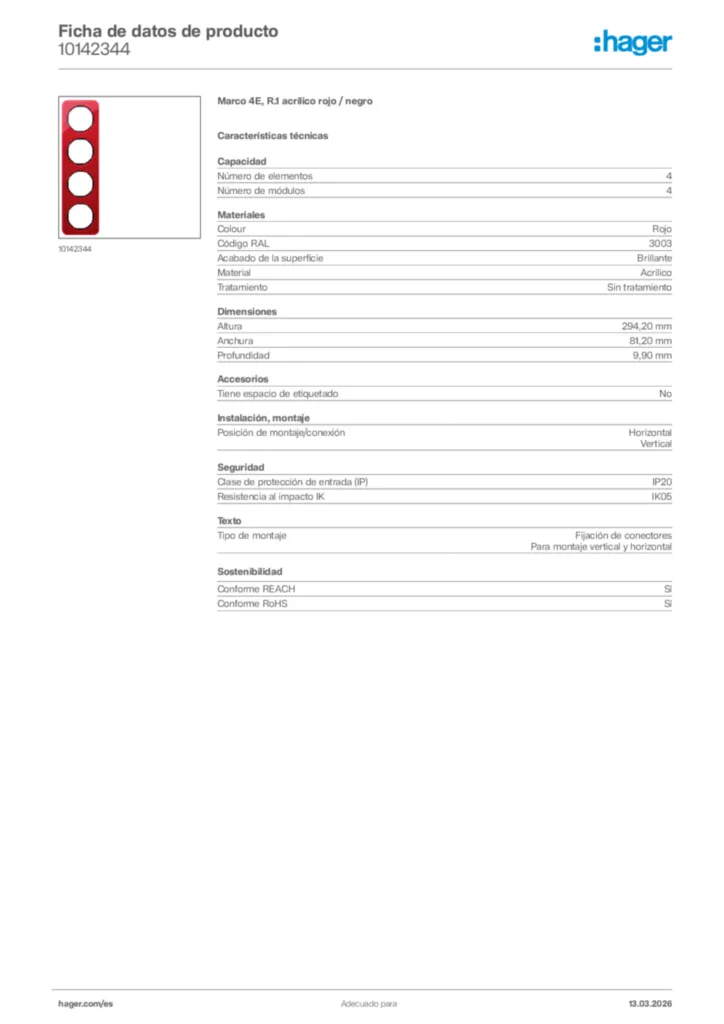 Imagen Hager Ficha de datos de producto 10142344 | Hager España