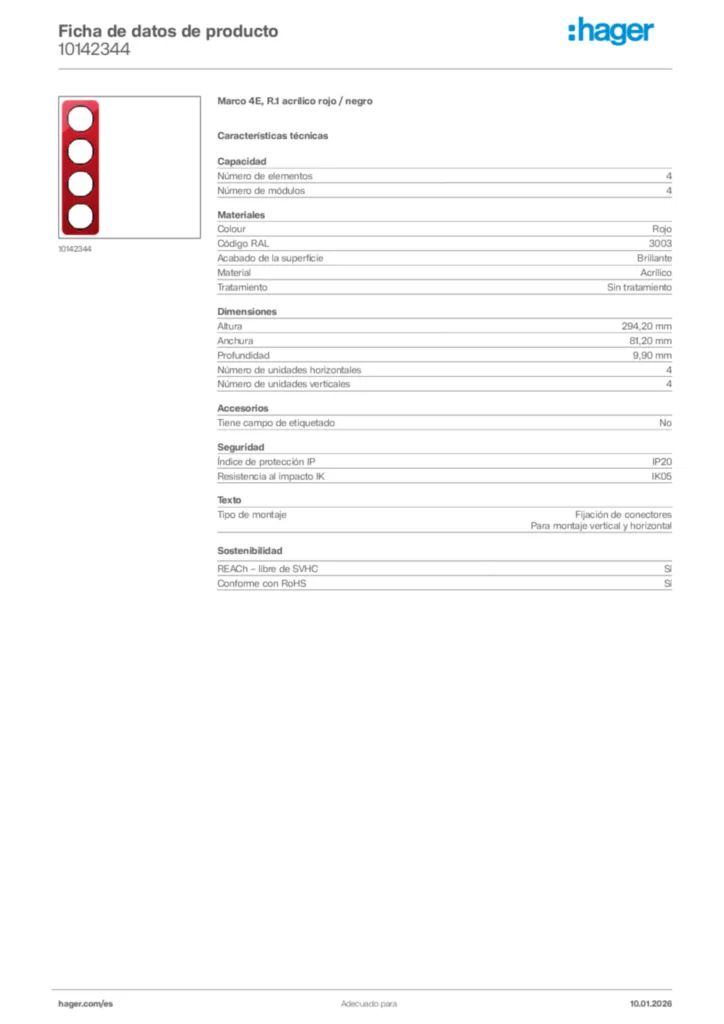 Imagen Hager Ficha de datos de producto 10142344 | Hager España