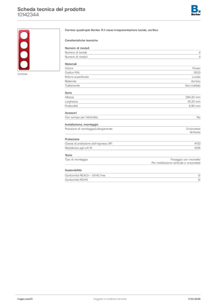 Immagine Berker Scheda tecnica del prodotto 10142344 | Hager Italia