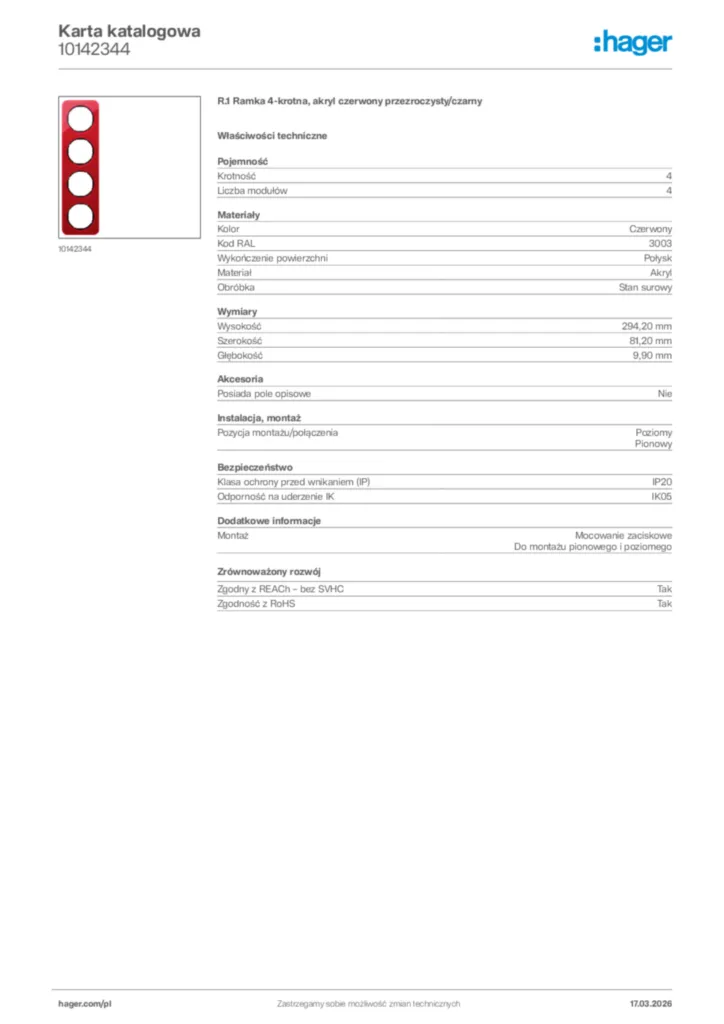 Zdjęcie Hager Karta katalogowa 10142344 | Hager Polska
