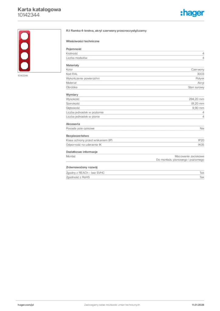 Zdjęcie Hager Karta katalogowa 10142344 | Hager Polska