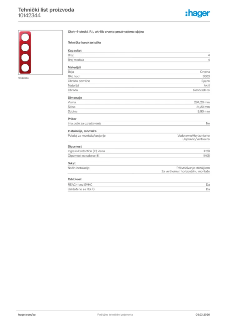 Slika Hager Tehnički list proizvoda 10142344  | Hager