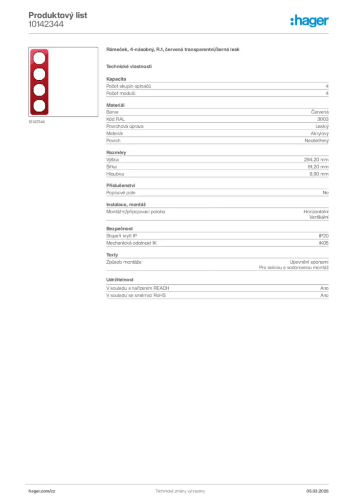 Obrázek Hager Product data sheet 10142344 | Hager