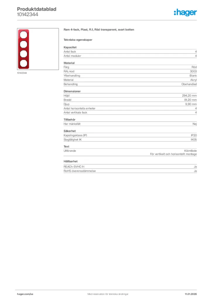 Bild Hager Produktdatablad 10142344 | Hager Sverige