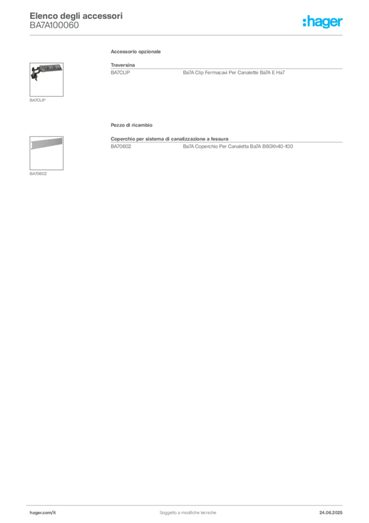 Immagine Hager Scheda tecnica del prodotto BA7A100060 | Hager Italia
