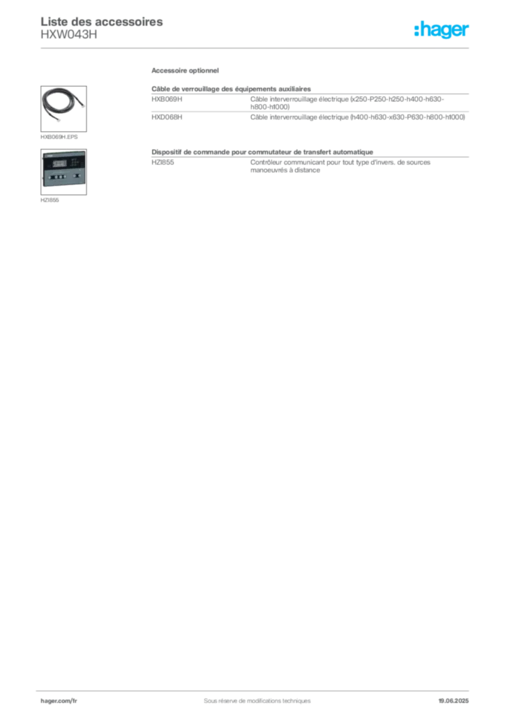 Image Hager Fiche technique du produit HXW043H | Hager France