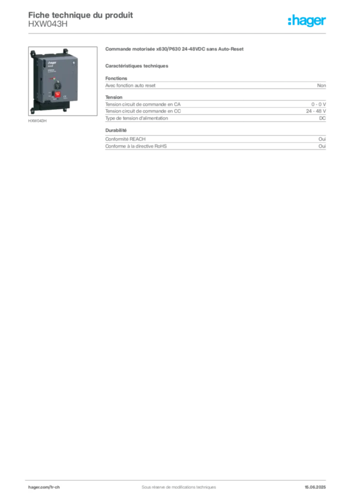 Image Hager Fiche technique du produit HXW043H | Hager Suisse