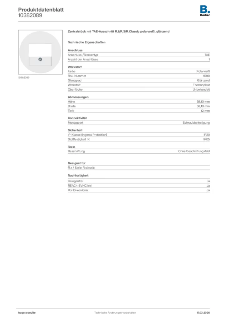 Bild Berker Produktdatenblatt 10382089 | Hager Deutschland