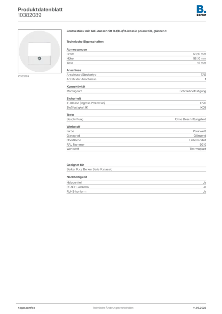 Berker Produktdatenblatt 10382089