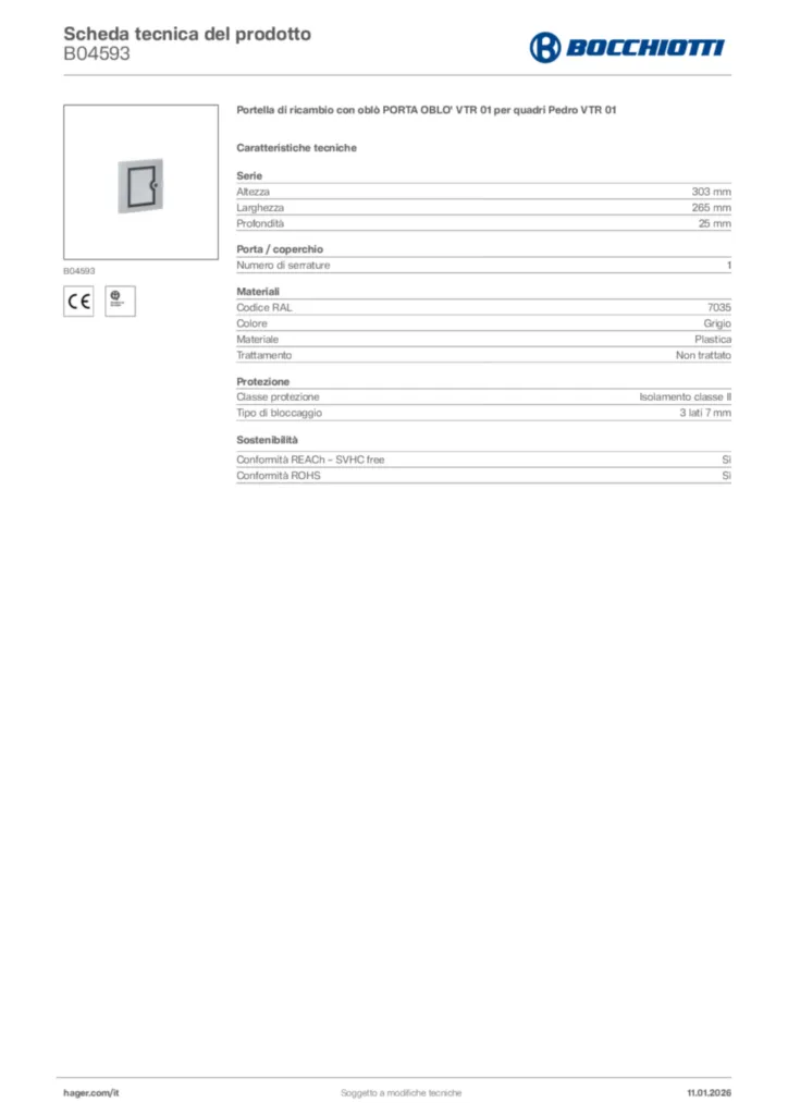Immagine Bocchiotti Scheda tecnica del prodotto B04593 | Hager Italia