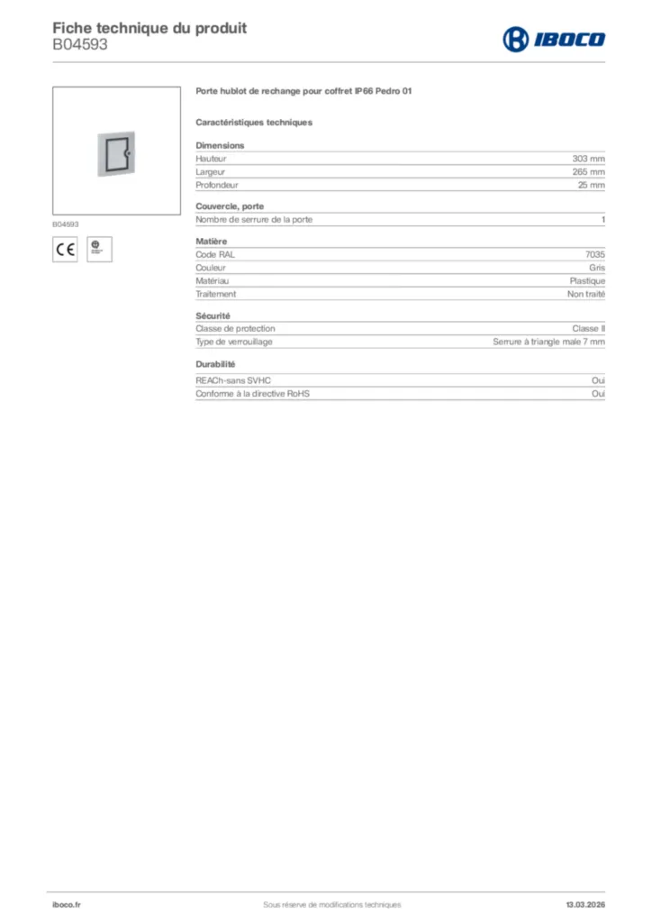 Image Iboco Fiche technique du produit B04593 | Hager France