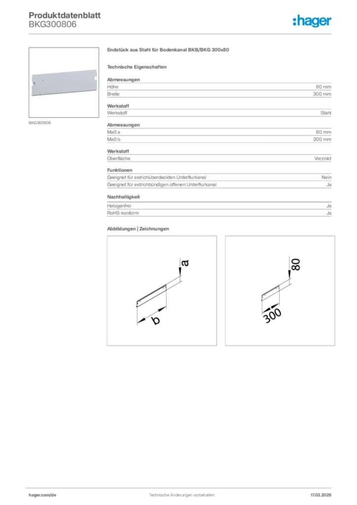 Bild Hager Produktdatenblatt BKG300806 | Hager Deutschland