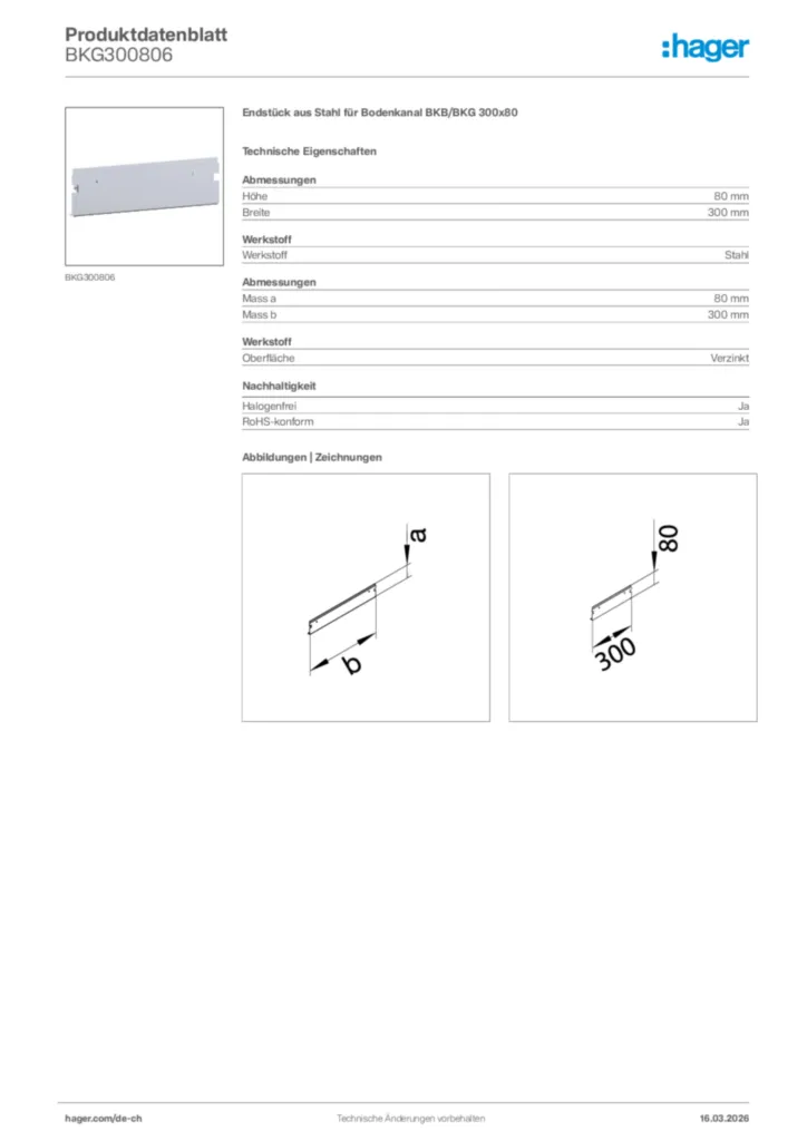 Bild Hager Produktdatenblatt BKG300806 | Hager Schweiz