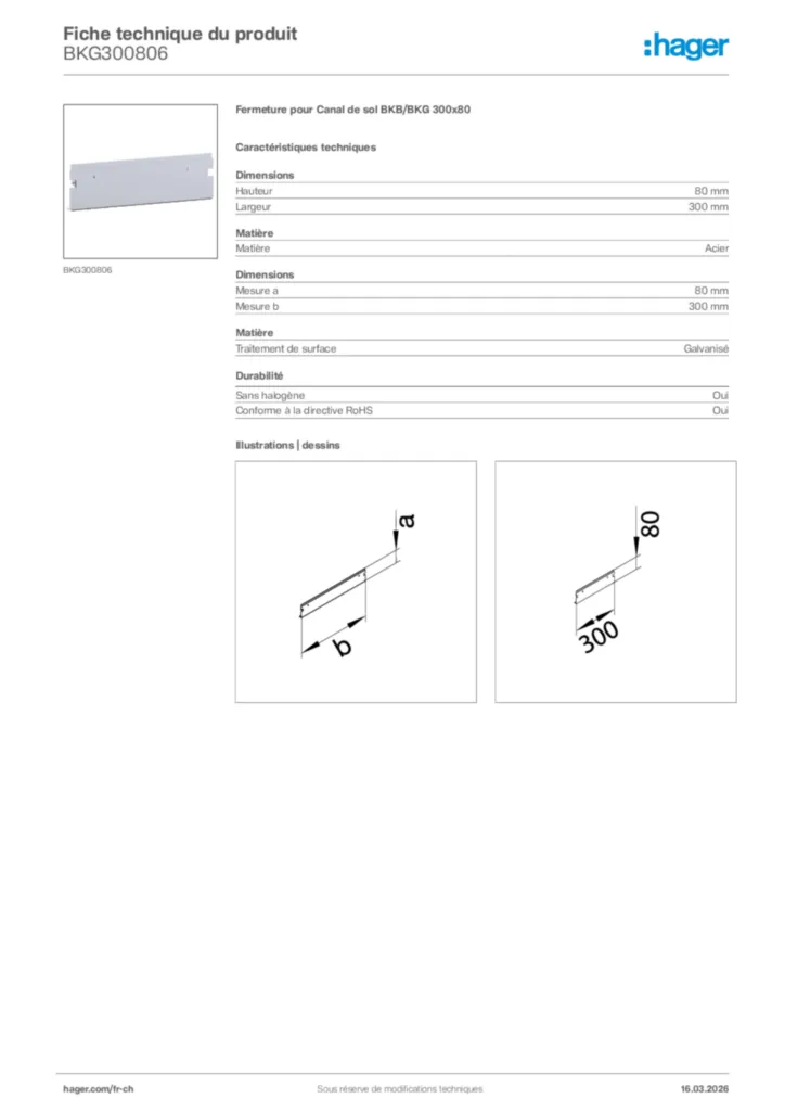 Image Hager Fiche technique du produit BKG300806 | Hager Suisse