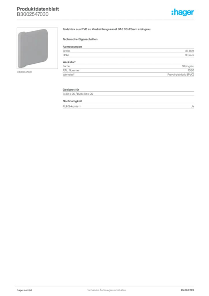 Bild Hager Produktdatenblatt B3002547030 | Hager Deutschland