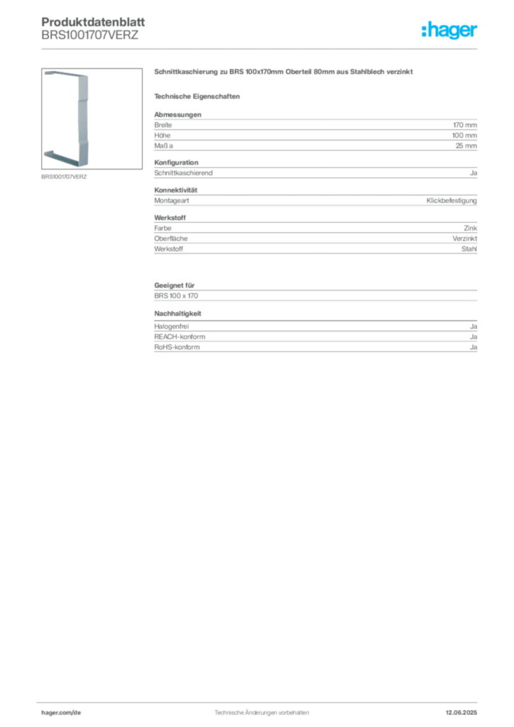 Bild Hager Produktdatenblatt BRS1001707VERZ | Hager Deutschland